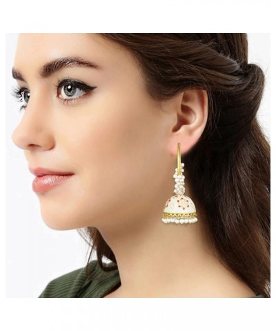 Gold Plated Green Beads Studded Jhumki Earrings Ethnic Fashion Jewelry For Women & Girls White 3 $17.35 Earrings