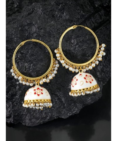 Gold Plated Green Beads Studded Jhumki Earrings Ethnic Fashion Jewelry For Women & Girls White 3 $17.35 Earrings