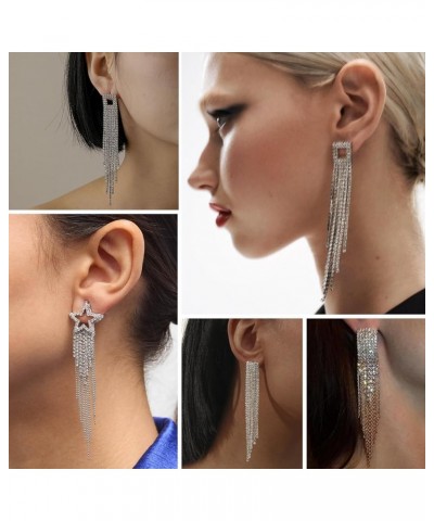 Rhinestone Earrings Dangling for Women Silver Tassel Earrings Cubic Zirconia Crystal Long Drop Dangle Earrings Sparkly Prom W...