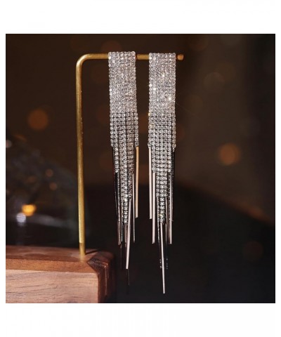 Rhinestone Earrings Dangling for Women Silver Tassel Earrings Cubic Zirconia Crystal Long Drop Dangle Earrings Sparkly Prom W...