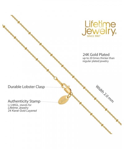 Tiny Curb Link Gold Necklace for Women with Divider Balls 24k Real Gold Plated Necklace 2mm 24 inches $19.72 Necklaces