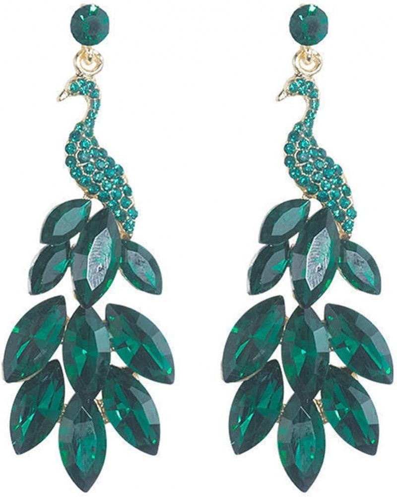 Peacock Dangle Earrings for Women Champagne Leaf Dangle Earrings Crystal Rhinestone Dangle Earrings Jewelry Gifts Green $6.88...