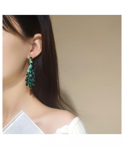 Peacock Dangle Earrings for Women Champagne Leaf Dangle Earrings Crystal Rhinestone Dangle Earrings Jewelry Gifts Green $6.88...