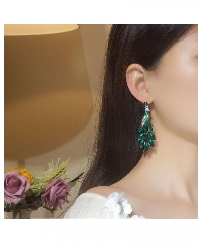 Peacock Dangle Earrings for Women Champagne Leaf Dangle Earrings Crystal Rhinestone Dangle Earrings Jewelry Gifts Green $6.88...