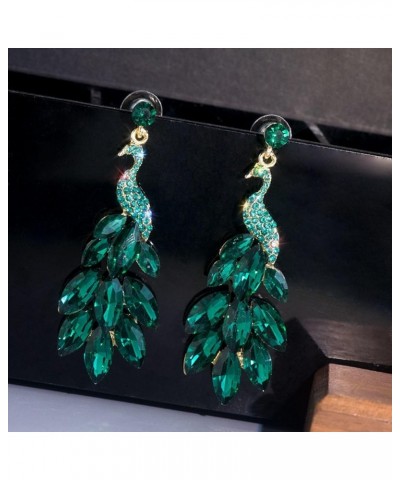 Peacock Dangle Earrings for Women Champagne Leaf Dangle Earrings Crystal Rhinestone Dangle Earrings Jewelry Gifts Green $6.88...