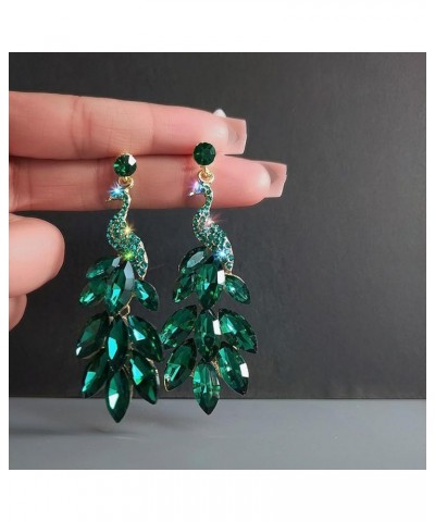 Peacock Dangle Earrings for Women Champagne Leaf Dangle Earrings Crystal Rhinestone Dangle Earrings Jewelry Gifts Green $6.88...