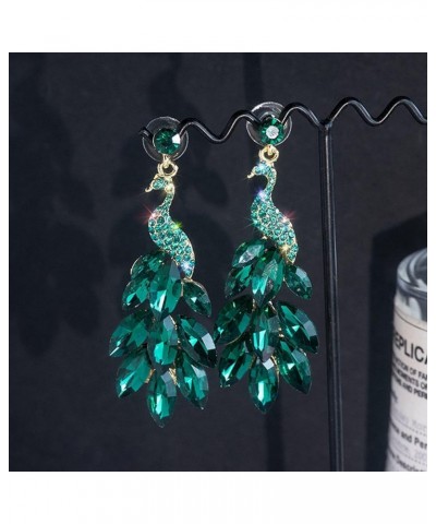 Peacock Dangle Earrings for Women Champagne Leaf Dangle Earrings Crystal Rhinestone Dangle Earrings Jewelry Gifts Green $6.88...