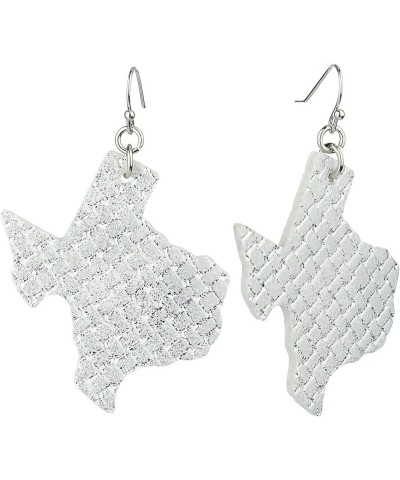 Women's Faux Leather Texas State Shape Dangle Pierced Earrings Metallic White $7.55 Earrings