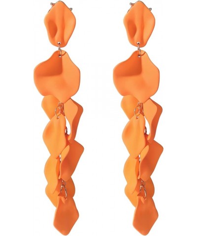 Dangle Acrylic Petal Earrings - Long Drop Rose Flower Earrings for Women and Girls A-Orange $7.50 Earrings