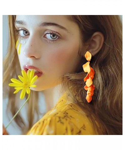 Dangle Acrylic Petal Earrings - Long Drop Rose Flower Earrings for Women and Girls A-Orange $7.50 Earrings