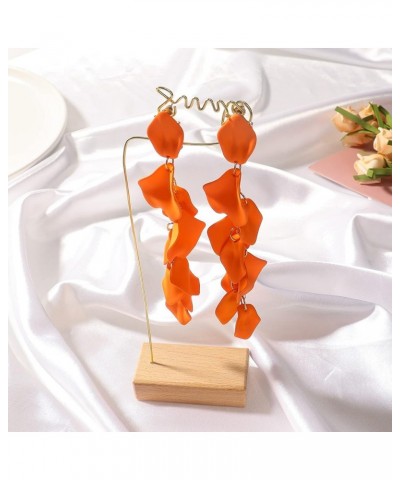 Dangle Acrylic Petal Earrings - Long Drop Rose Flower Earrings for Women and Girls A-Orange $7.50 Earrings