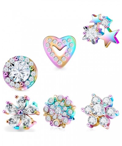 Mix Color Titanium Dermal Piercing Jewelry Hypaollergenic Cubic Zirconia Star Flower Dermal Heart Tops for Women Men Top Size...