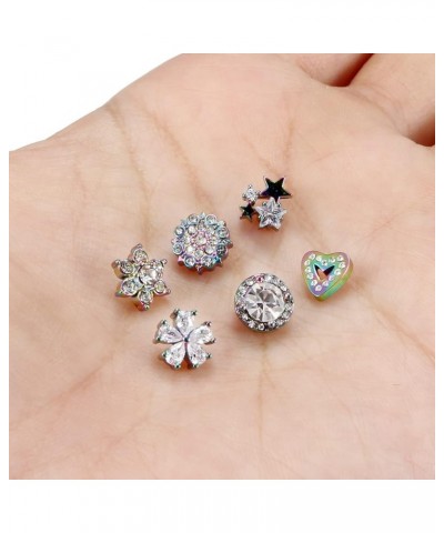 Mix Color Titanium Dermal Piercing Jewelry Hypaollergenic Cubic Zirconia Star Flower Dermal Heart Tops for Women Men Top Size...