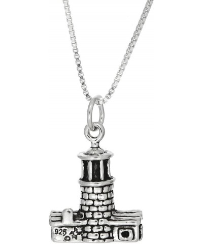 Sterling Silver Oxidized 3D Lighthouse with Two Houses Charm Pendant with Box Chain Necklace 30.0 Inches $16.76 Necklaces