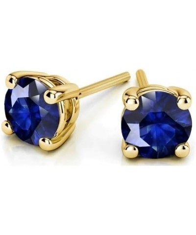 18k Yellow Gold 2 Pair Created Blue Sapphire 4mm, 6mm Round & Princess Cut Stud Earrings Plated 4mm $9.45 Earrings