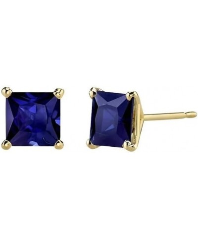 18k Yellow Gold 2 Pair Created Blue Sapphire 4mm, 6mm Round & Princess Cut Stud Earrings Plated 4mm $9.45 Earrings