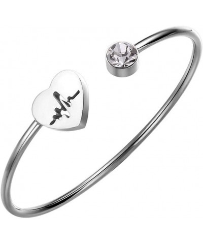 Stainless Steel Heart Shaped Open Cuff Statement Promise Anniversary Valentine Gift Bangle Bracelet Silver $7.19 Bracelets