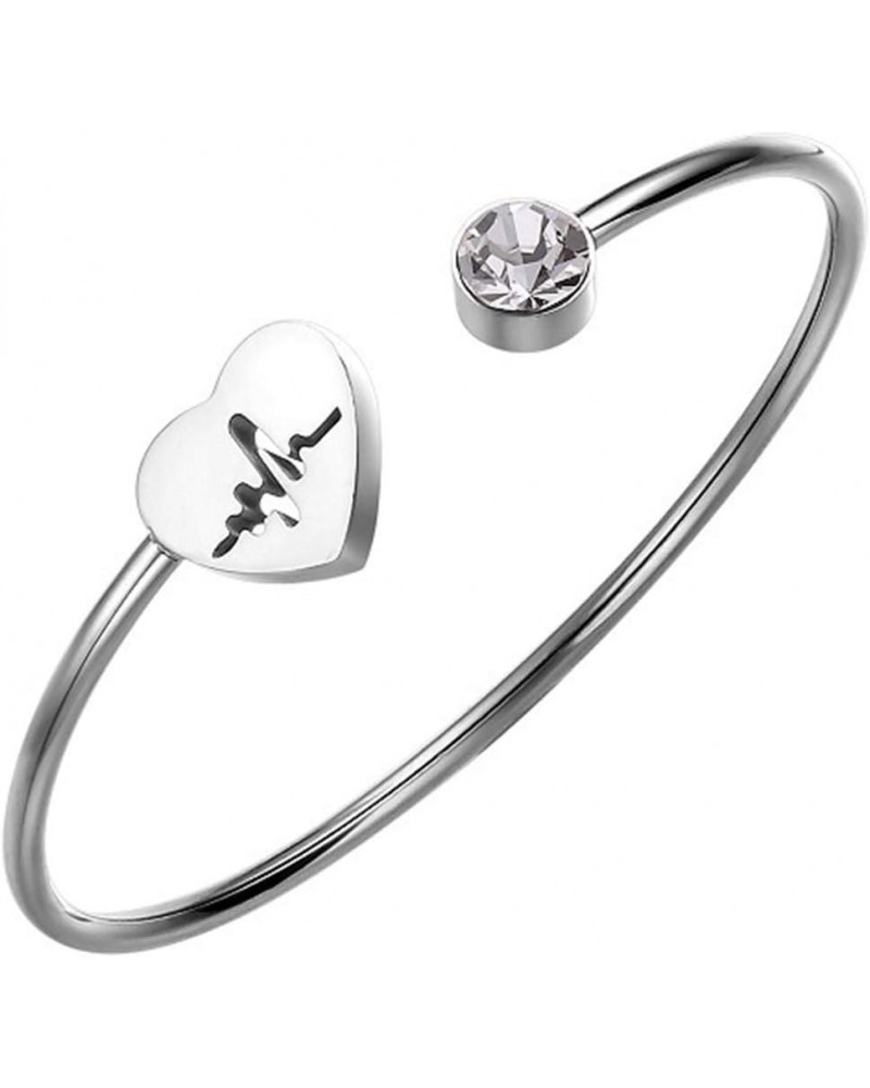 Stainless Steel Heart Shaped Open Cuff Statement Promise Anniversary Valentine Gift Bangle Bracelet Silver $7.19 Bracelets