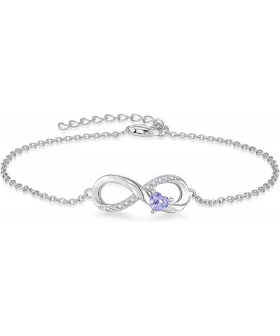 925 Sterling Silver Infinity Bracelet Adjustable Angel Wings Heart Birthstone Bracelet for Women 06-Alexandrite-Jun $22.44 Br...