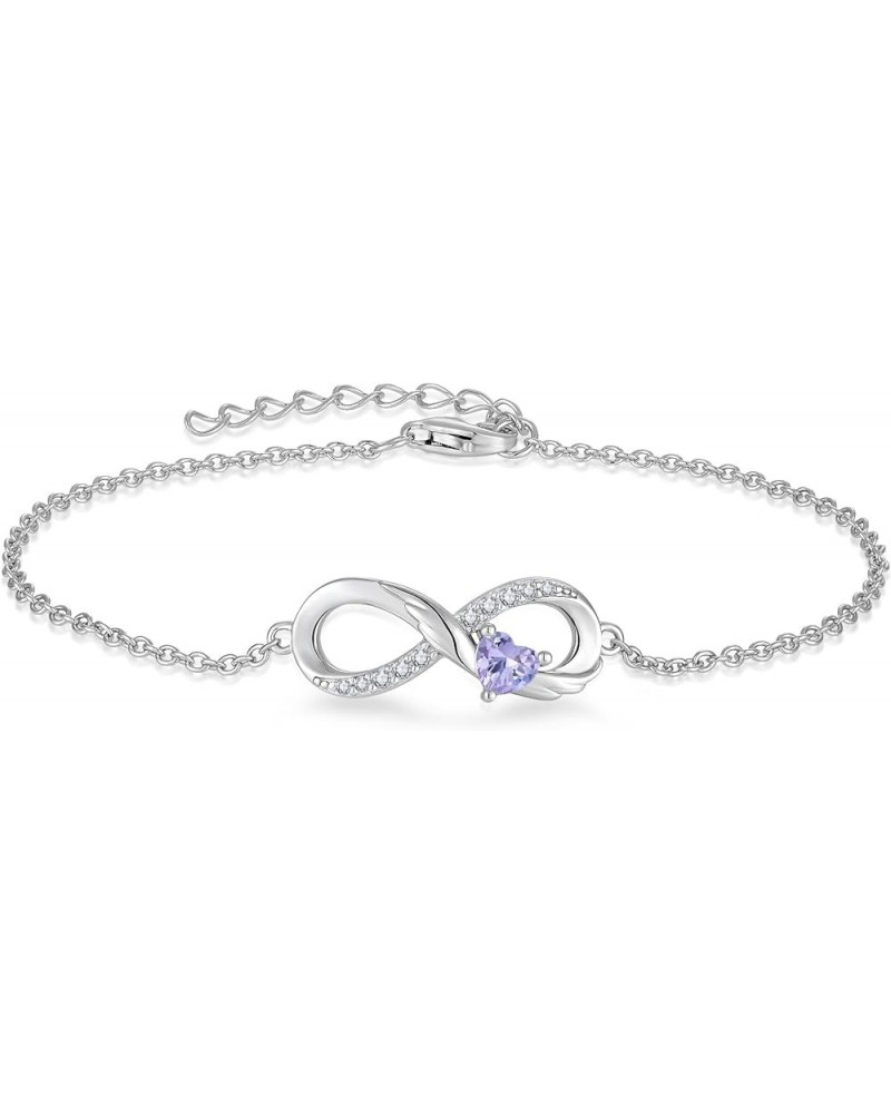 925 Sterling Silver Infinity Bracelet Adjustable Angel Wings Heart Birthstone Bracelet for Women 06-Alexandrite-Jun $22.44 Br...