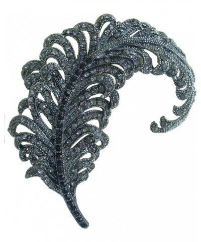 Sindary 3.35" Austrian Rhinestone Crystal Leaf Brooch Pin Pendant BZ5065 Black-Tone Black Gray $11.77 Brooches & Pins