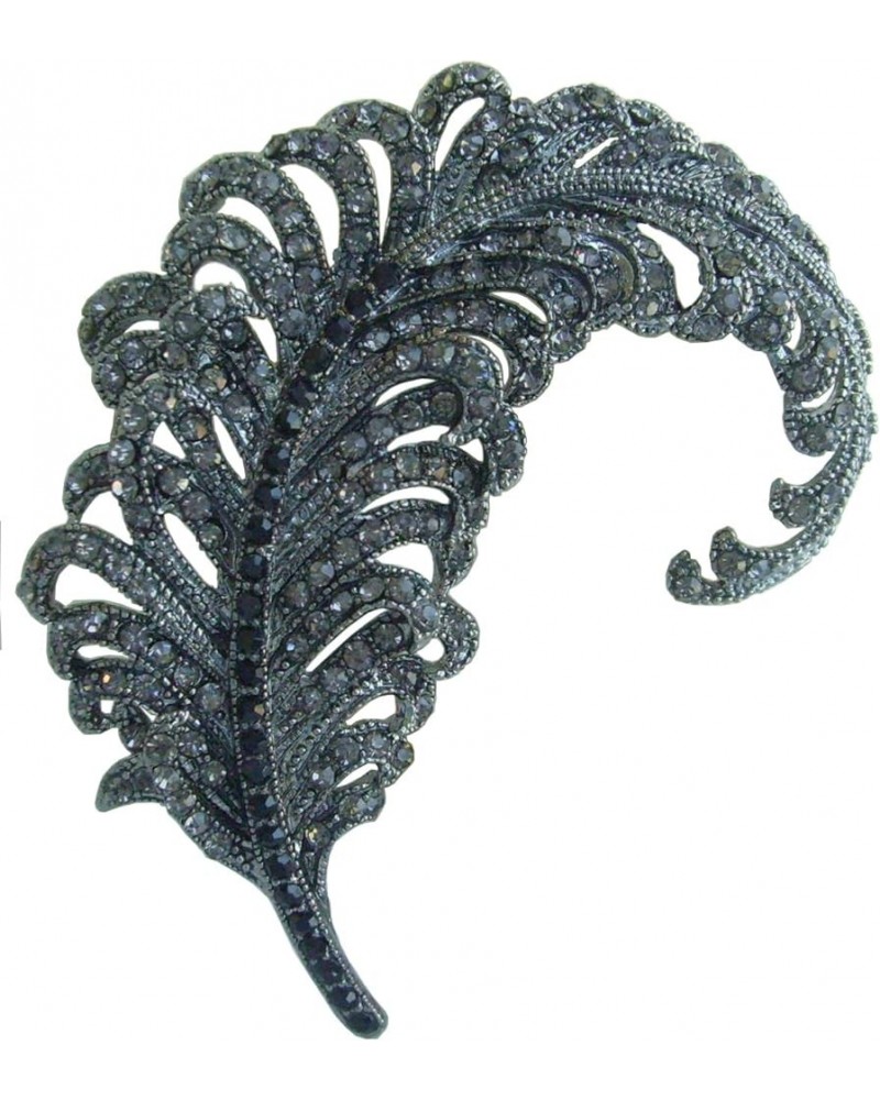 Sindary 3.35" Austrian Rhinestone Crystal Leaf Brooch Pin Pendant BZ5065 Black-Tone Black Gray $11.77 Brooches & Pins