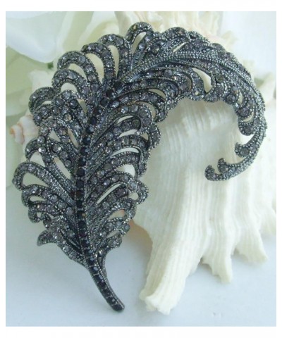 Sindary 3.35" Austrian Rhinestone Crystal Leaf Brooch Pin Pendant BZ5065 Black-Tone Black Gray $11.77 Brooches & Pins