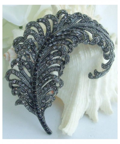 Sindary 3.35" Austrian Rhinestone Crystal Leaf Brooch Pin Pendant BZ5065 Black-Tone Black Gray $11.77 Brooches & Pins