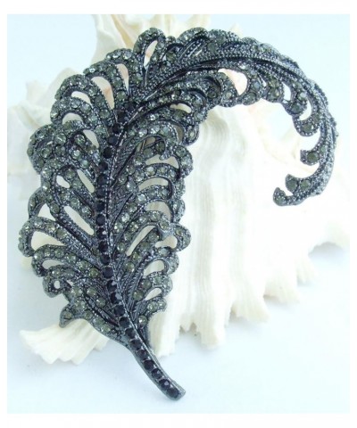 Sindary 3.35" Austrian Rhinestone Crystal Leaf Brooch Pin Pendant BZ5065 Black-Tone Black Gray $11.77 Brooches & Pins