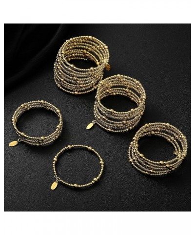 Layer Gold Bead Bracelet for Women and Girls 14K Gold Plated Stretchable beaded Bangles Adjustable Open Stackable Gold Ball B...