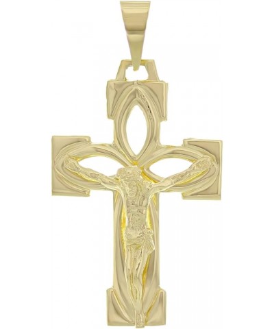 14k Yellow White or Rose Gold Jesus on Cross Triple Open Petal Artisan Crucifix Charm Pendant Yellow $112.50 Pendants