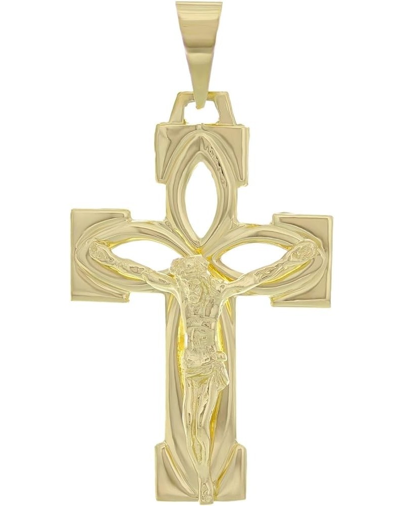 14k Yellow White or Rose Gold Jesus on Cross Triple Open Petal Artisan Crucifix Charm Pendant Yellow $112.50 Pendants