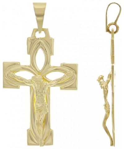 14k Yellow White or Rose Gold Jesus on Cross Triple Open Petal Artisan Crucifix Charm Pendant Yellow $112.50 Pendants