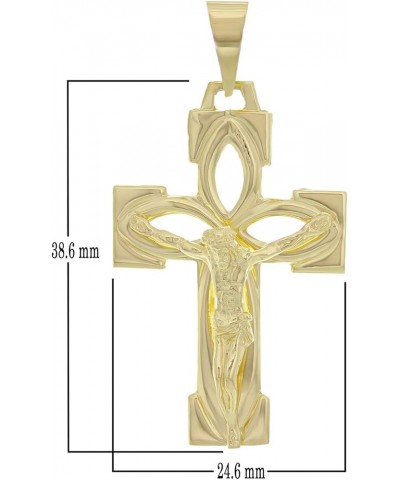 14k Yellow White or Rose Gold Jesus on Cross Triple Open Petal Artisan Crucifix Charm Pendant Yellow $112.50 Pendants