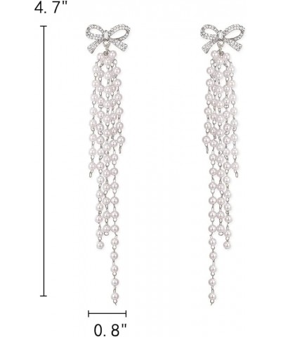 Women's Silver-tone Crystal Simulated Pearl 4 Chain Bridal Long Dangle Hook Earrings Ivory Color H-5 Chain Pearl Silver $11.9...