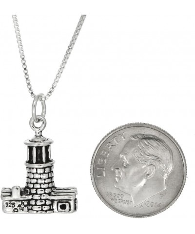 Sterling Silver Oxidized 3D Lighthouse with Two Houses Charm Pendant with Box Chain Necklace 30.0 Inches $16.76 Necklaces