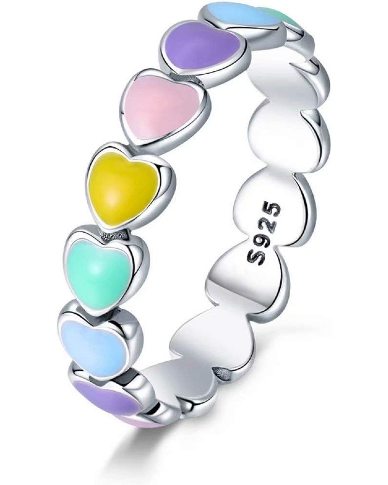 Color Heart to Heart Ring Rainbow Heart Endless Love Heart 925 Sterling Silver Exquisite Fashion Ring as a Gift for Girlfrien...