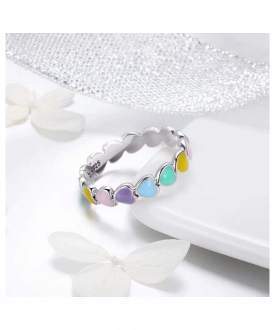 Color Heart to Heart Ring Rainbow Heart Endless Love Heart 925 Sterling Silver Exquisite Fashion Ring as a Gift for Girlfrien...