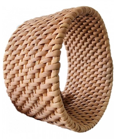 2Pcs Handwoven Wooden Braided Rattan Knit Cuff Bracelet Natural Bamboo Square Round Geometric Chunky Wrap Bangle for Women Gi...