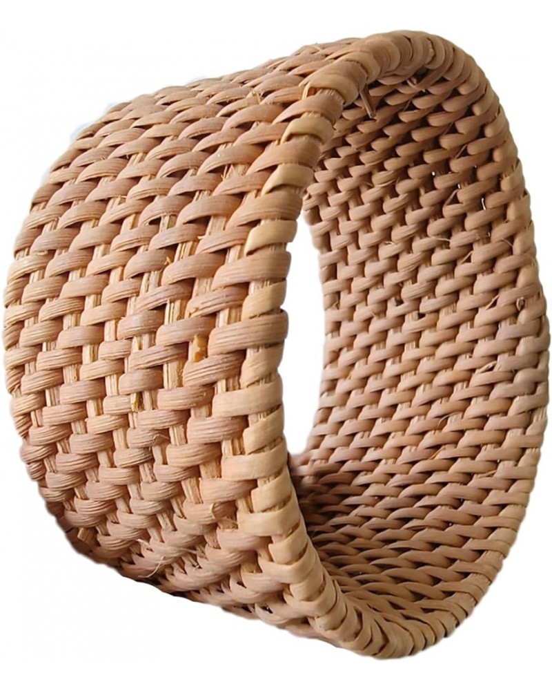 2Pcs Handwoven Wooden Braided Rattan Knit Cuff Bracelet Natural Bamboo Square Round Geometric Chunky Wrap Bangle for Women Gi...