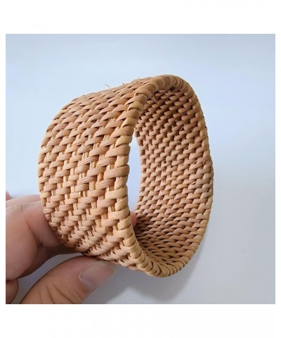 2Pcs Handwoven Wooden Braided Rattan Knit Cuff Bracelet Natural Bamboo Square Round Geometric Chunky Wrap Bangle for Women Gi...