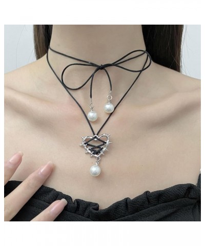 Pendant Necklace,Simple Thorn Heart Pendant Necklace Fashion Collar Necklace Clavicle Chain Sweet Cool Lace up Choker Stateme...