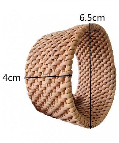 2Pcs Handwoven Wooden Braided Rattan Knit Cuff Bracelet Natural Bamboo Square Round Geometric Chunky Wrap Bangle for Women Gi...