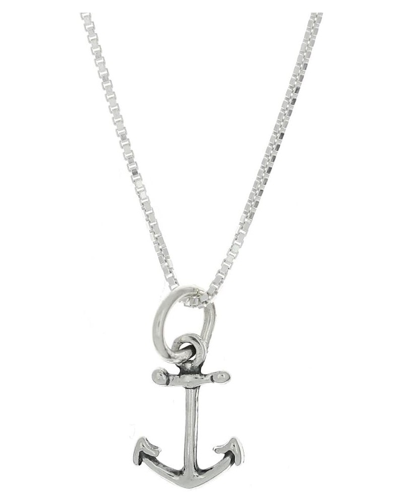 Sterling Silver Oxidized Double Sided Faith Anchor Charm Pendant with Polished Box Chain Necklace 20.0 Inches $16.96 Necklaces