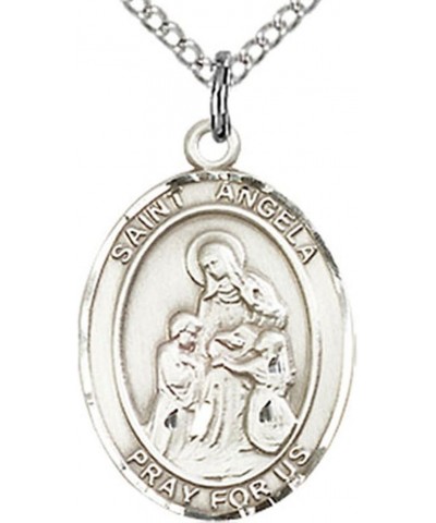 Women's Sterling Silver Saint Angela Merici Oval Medal + 18 Inch Sterling Silver Chain & Clasp $42.73 Necklaces