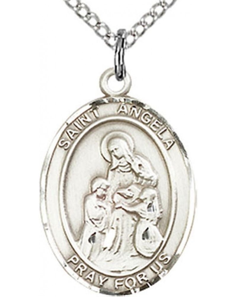 Women's Sterling Silver Saint Angela Merici Oval Medal + 18 Inch Sterling Silver Chain & Clasp $42.73 Necklaces