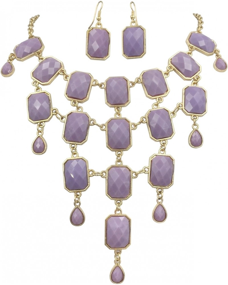 Multi Shape Large Bib Chunky Statement Necklace & Dangle Earrings Set (Lavender Light Purple) $15.82 Jewelry Sets