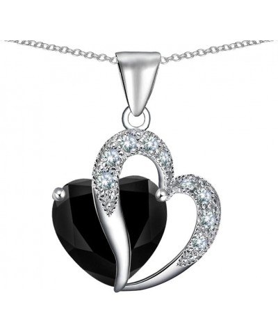 Large 12mm Double Heart Pendant Necklace in Sterling Silver with Chain Black Cubic Zirconia $25.30 Necklaces