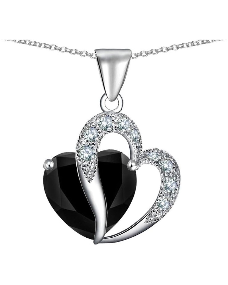 Large 12mm Double Heart Pendant Necklace in Sterling Silver with Chain Black Cubic Zirconia $25.30 Necklaces