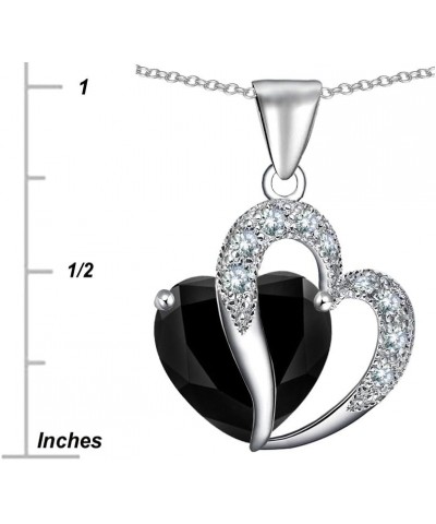 Large 12mm Double Heart Pendant Necklace in Sterling Silver with Chain Black Cubic Zirconia $25.30 Necklaces